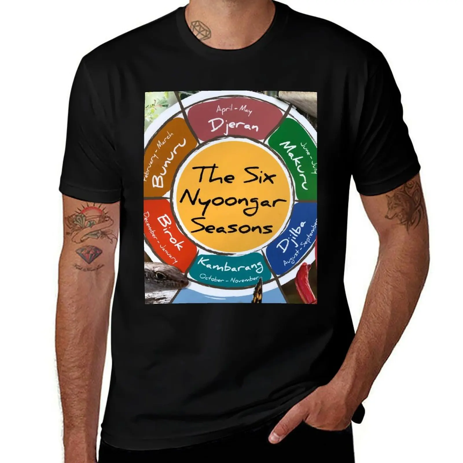 The six Nyoongar Seasons T-Shirt shirts graphic plain mens big and tall t shirts