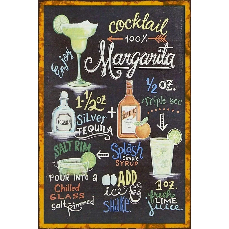 

Iron poster logo Margarita cocktail recipe art home bar garage wall decoration iron sheet painting 30x20x2cm