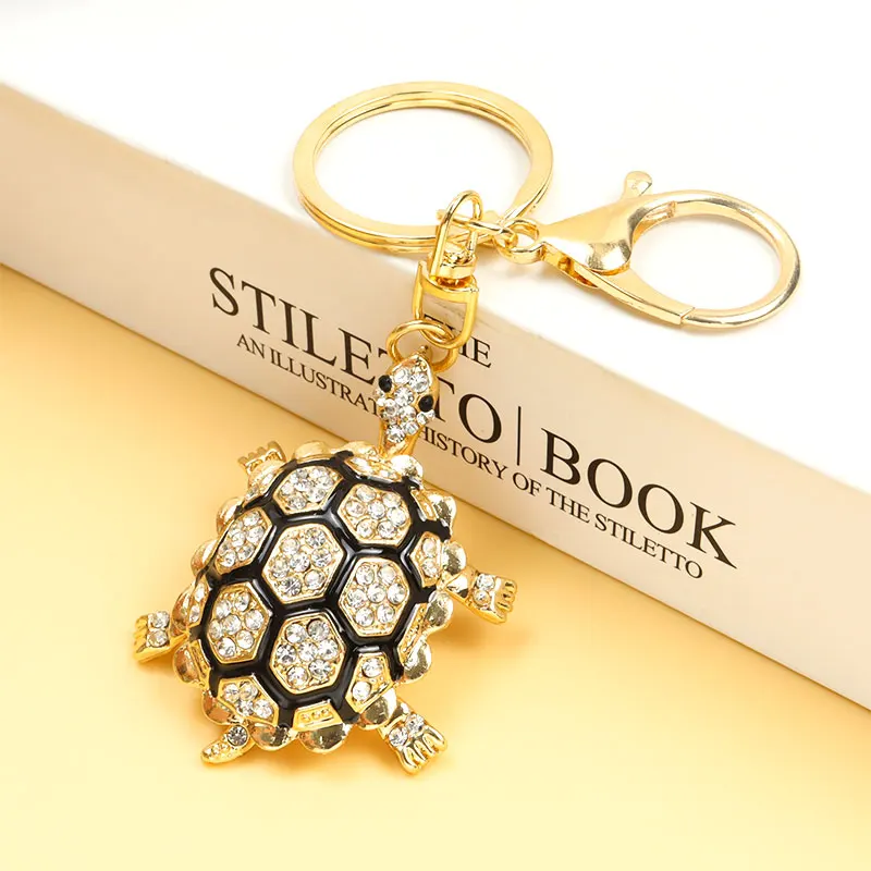 Sea Style Rhinestones Inlaid Turtle Enamel Keychain Animal Styling Crafts Key Ring Car Interior Bag Pendant Creative Gifts