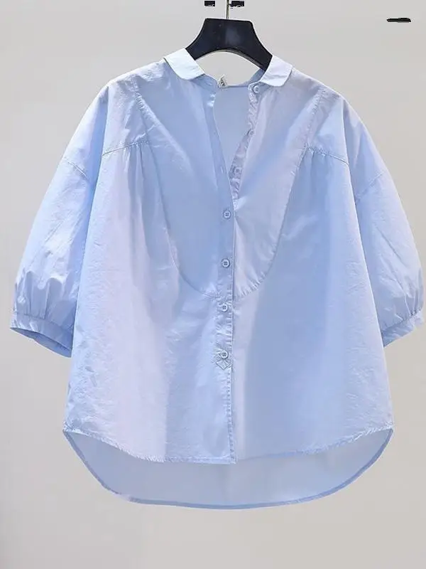 

Loose Women's irt Summer 2025 plus Size Slimming Artistic Pure Color Five-Quarter Sve Top Cotton 00% Thin Regular Fit