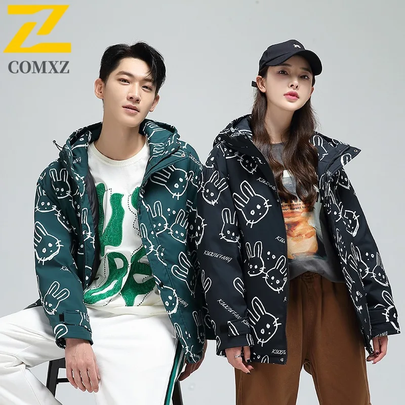 COMXZ Men Winter Jacket New Hooded Cold-Resistant Thick Travel Ski Warm Loose City Parker Coat High-Quality Snow Padded Jackets