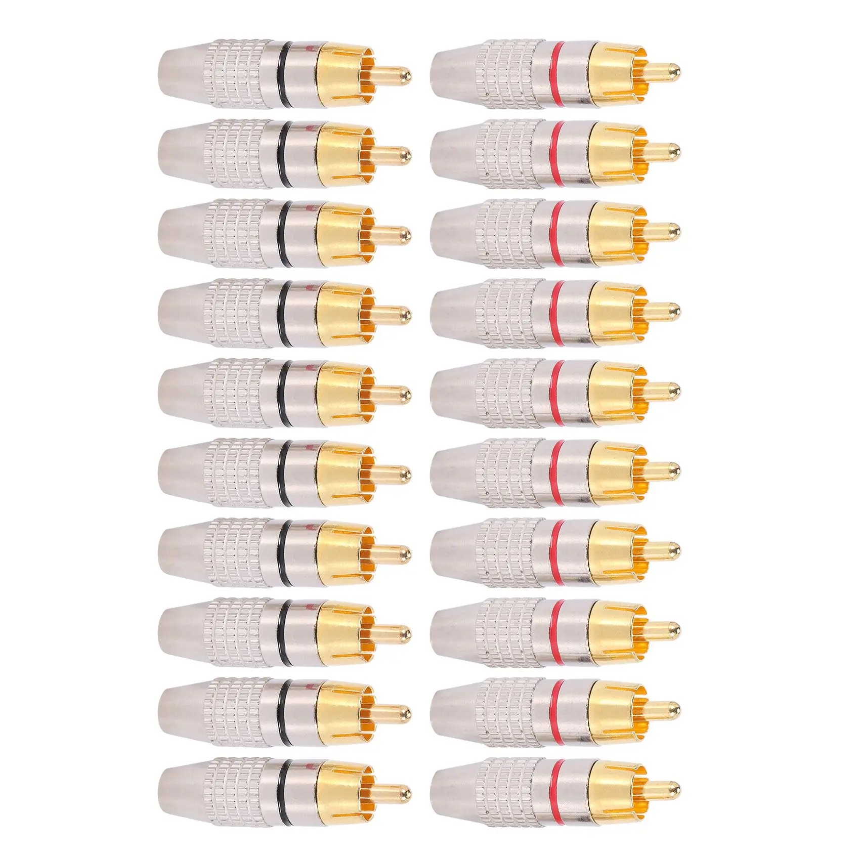 Banhado a ouro Plug RCA para áudio e vídeo, bloqueio conector do cabo, 20 PCs