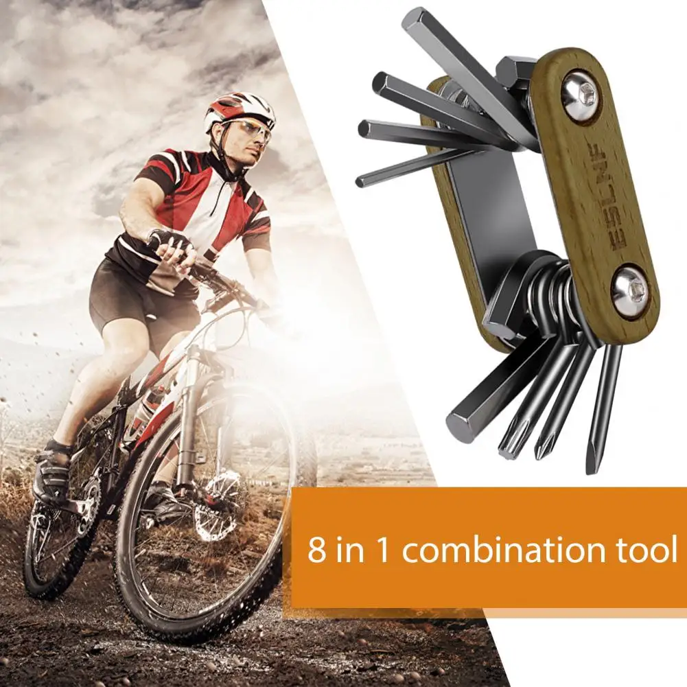 Portable 8-in-1 Tool Portable Multifunctional Bike Repair Tool Foldable Compact Size Screwdriver Wrench for Mountain Bikes