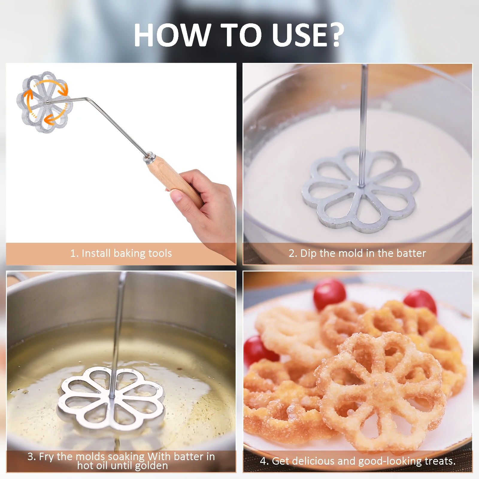 

Baking Flower Bunuelos Maker Pastry Tool Aluminum Rosette Cookie Molds Handle 78mmx13mm Floral Pattern Safe