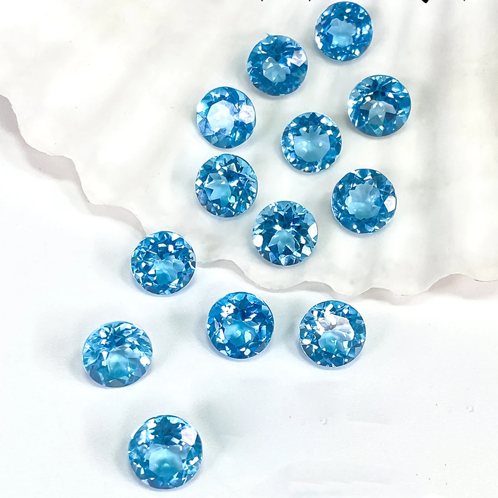 

Big Size Round Real Natural Swiss Blue Topaz Faceted 11mm-14mm Semi-precious Stone Eye Clear Loose Gemstones for Jewelry