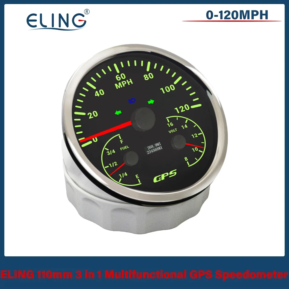 ELING 110 مللي متر 3in1 متعدد الوظائف 0-120 كم/ساعة 0-200MPH GPS عداد السرعة مع مستوى الوقود الفولتميتر 12 فولت 24 فولت مع 7 ألوان الخلفية #4