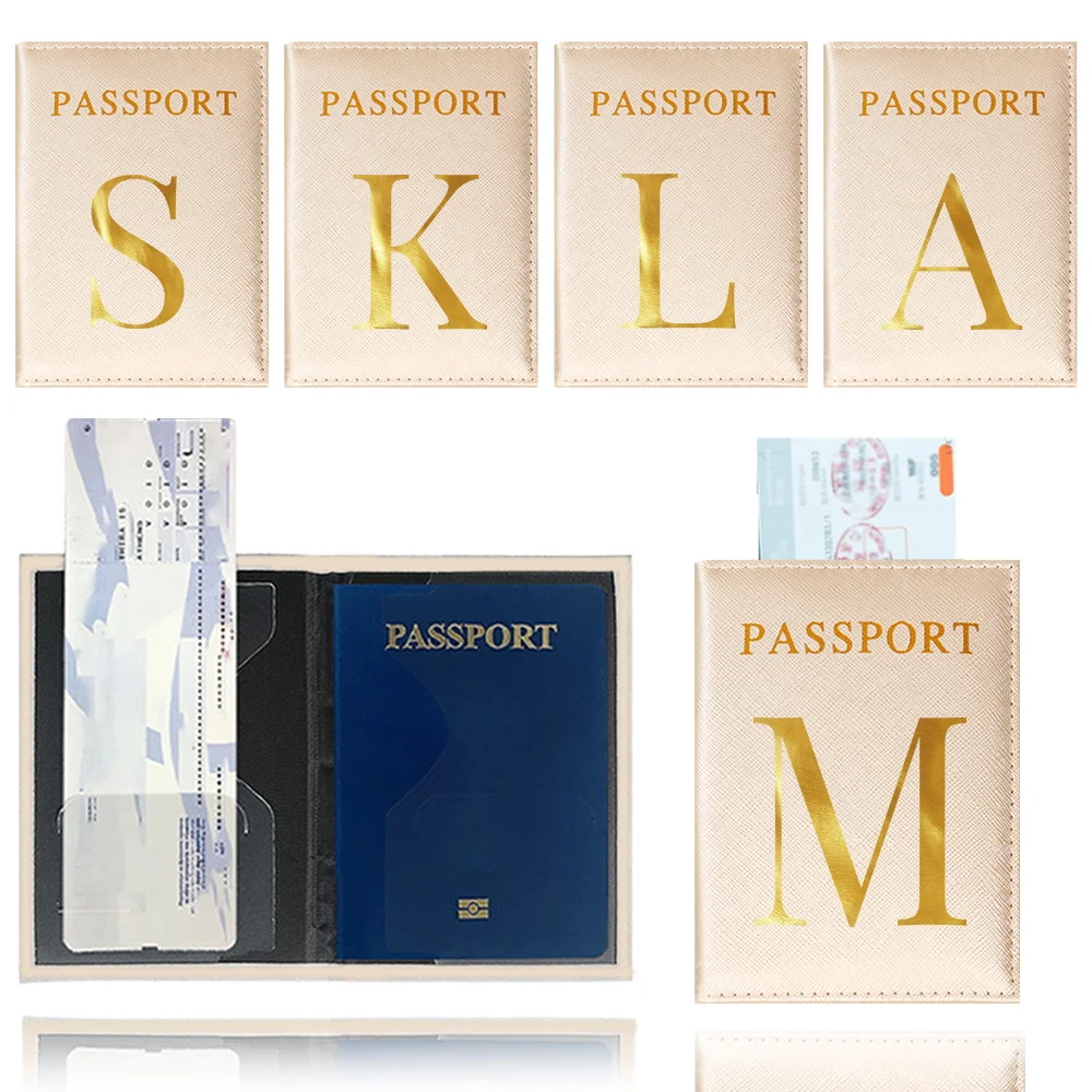 

Passport Cover Travel Waterproof Passport Holder Cover Wallet Gold Color ID Card Holders Letter Pattern Series