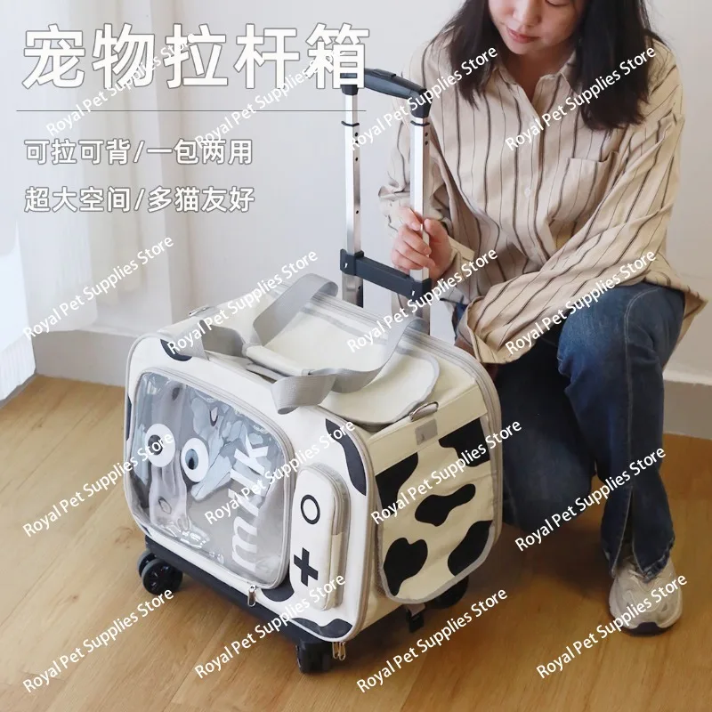 

Сумка для кошек, новая модель, портативный чехол на тележке, большая вместимость, космическая капсульная тележка для собак, чемодан для домашних животных, через плечо
