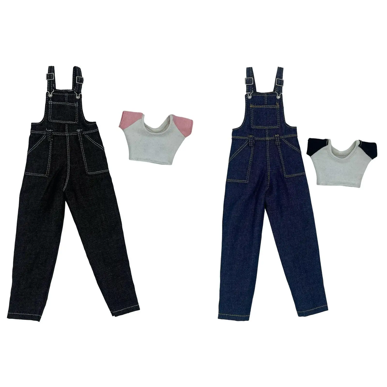 

1/6 T Shirt and Bib Overalls Costume Fashion Cosplay Outfit Cloth Miniature Clothing Wide Leg Pants for 12" Figures Dress up