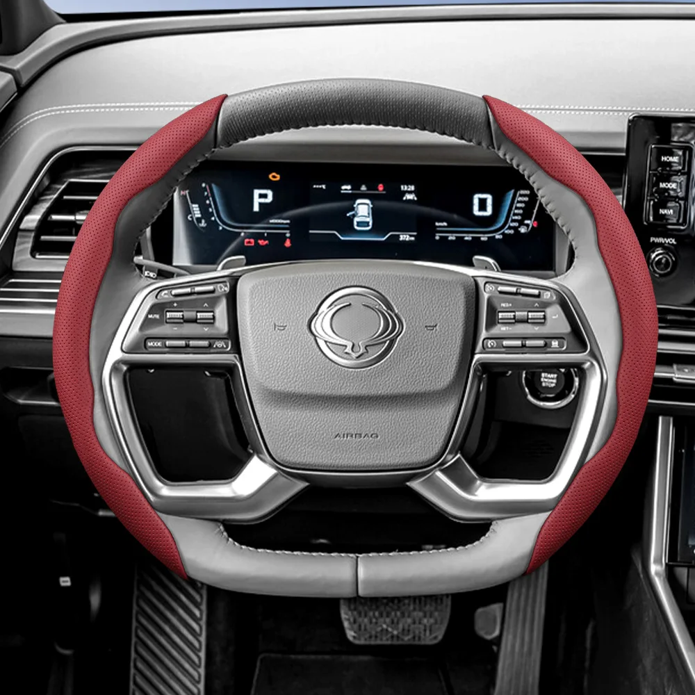 Suitable for Kgm/Ssangyong Breathable Leather Steering Wheel Cover with Segmented Quick-Release Design, Non-Slip and Durable, for Tivoli Rexton Musso Sports Korando Torres Actyon Kyron Chairman Air Xlv, Green