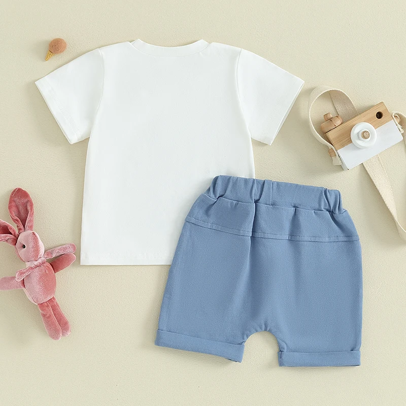 Toddler Baby Boy Easter Clothes Bunny Print Short Sleeve T Shirt Solid Elastic Waist Shorts 2Pcs Summer Cute Outfit