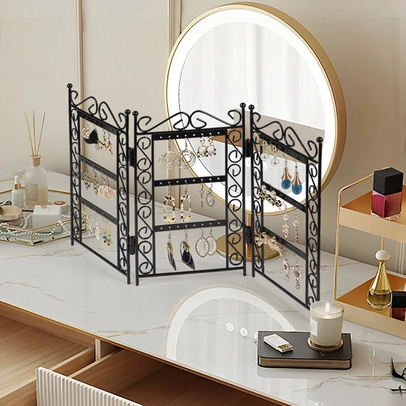 72-Hole Fashionable Folding Screen Jewelry Rack Jewelry Storage Earrings Rack Jewelry Display Earrings Storage