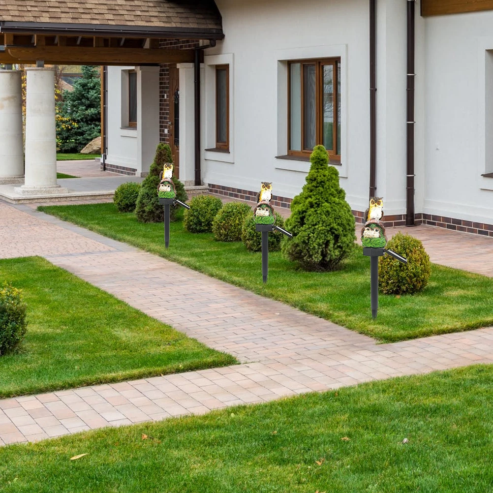 Solarbetriebene Gartenleuchten aus Kunstharz, Eule, dunkelgrün, LED-L-Lampenpfahl, Nachtdekoration, wasserdicht, für den Außenbereich