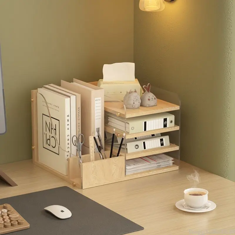 

Acrylic Desktop Organizer - Woodgrain File Holder for Office & Study
