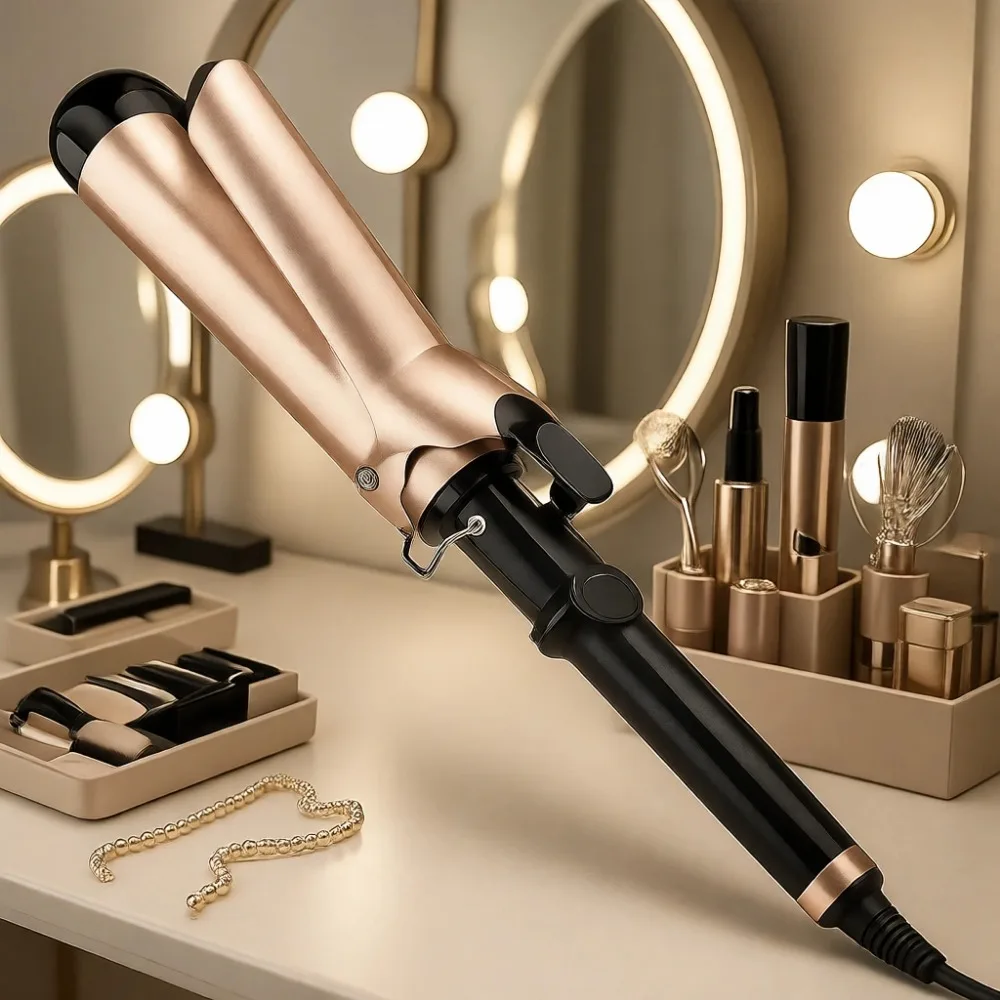 2 Inch Extra Long Barrel Curling Iron for Long Hair Ceramic Tourmaline LCD Display 10 Heat Settings Dual Voltage