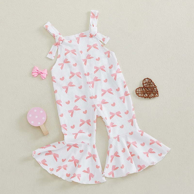 Baju kodok bayi perempuan, Jumpsuit rumbai motif pita, celana Suspender untuk bayi balita