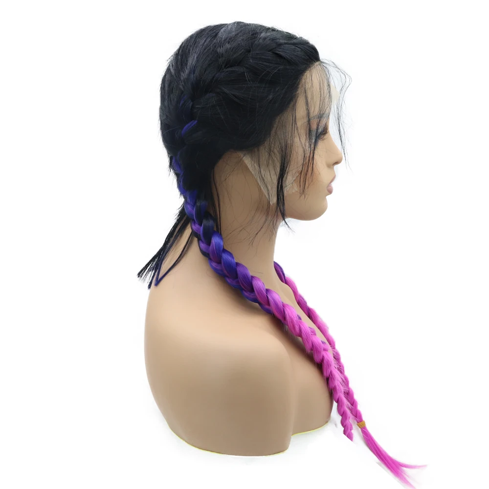 Syla-pelucas largas trenzadas Drag Queen para mujer, pelucas delanteras de encaje sintético, Color negro y morado, 2 tonos, cabello Natural de alta temperatura