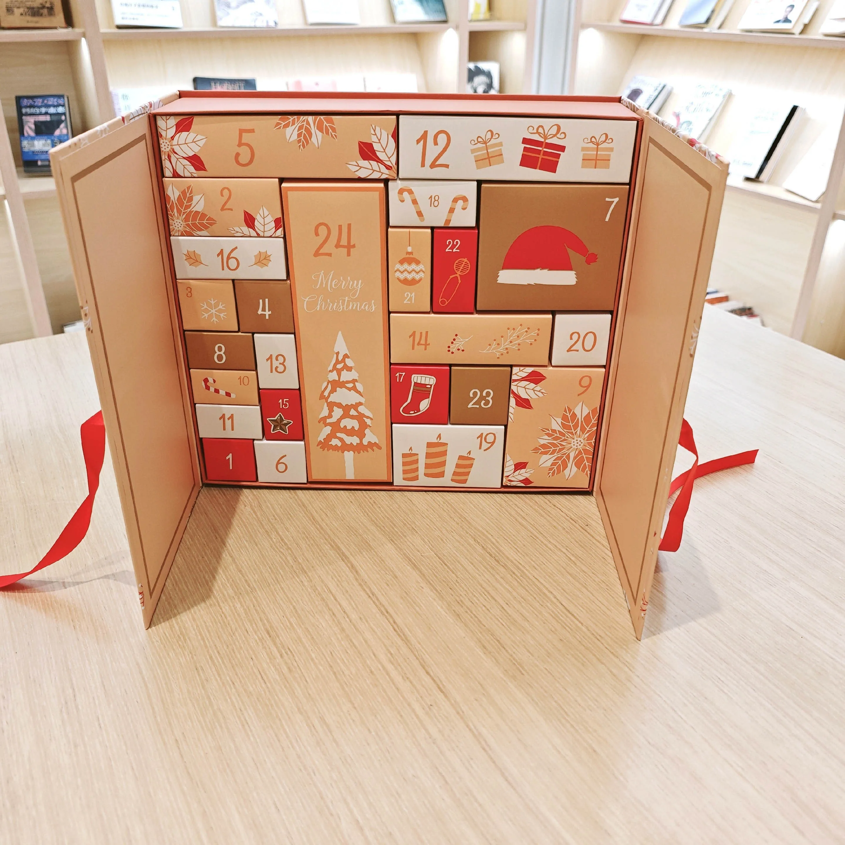 صندوق العد التنازلي لعيد الميلاد، زينة للعطلات الموسمية لمدة 24 يومًا، صندوق مجيء تقويم ورقي فارغ محمول، مناسب للاحتفالات الشتوية والرجال والنساء وطلاب الجامعات والمراهقين والكبار