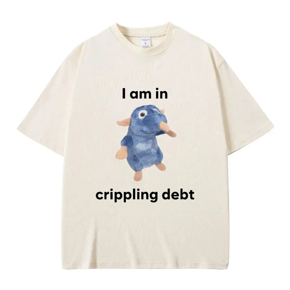 I Am in Crippling Debt T-shirt Cute Funny Rat Graphic Print Tshirt Men Women Casual Oversized Short Sleeve Men Pure Cotton Tees