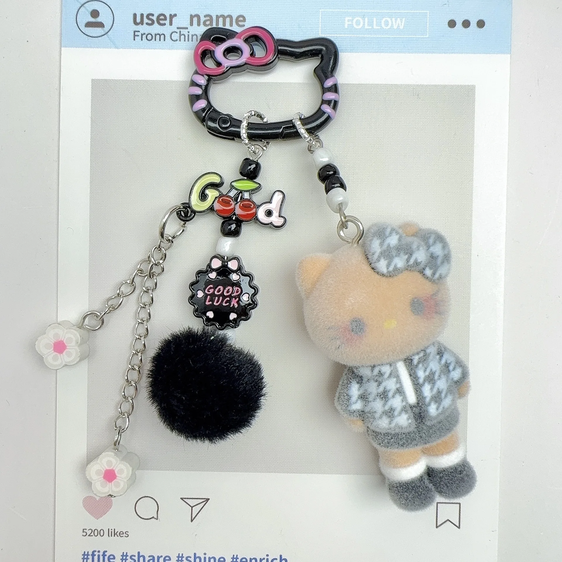 لطيف ل مرحبا كيتي المفاتيح لعبة من الكارتون متعة الملونة دمية على ظهره قلادة سيارة الديكور سلسلة معلقة هدية عيد الميلاد #5