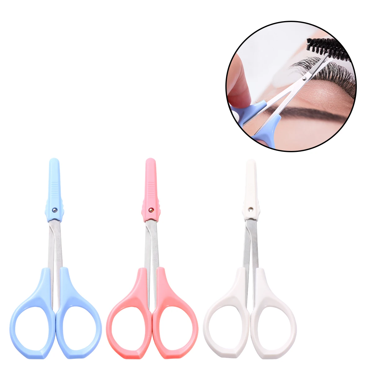 3Pcs Stainless Steel Eyebrow Eyelash Nose Hair Trimmer Set Portable Beauty Tools for Travel Home Salon Use Pink White Blue