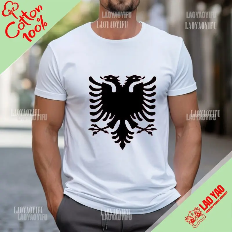 Men's T-shirt Albanian Flag Story Eagle Short Sleeve100% Cotton Shirt Round Neck Short Sleeve Clothes Harajuku Fashion Clothing