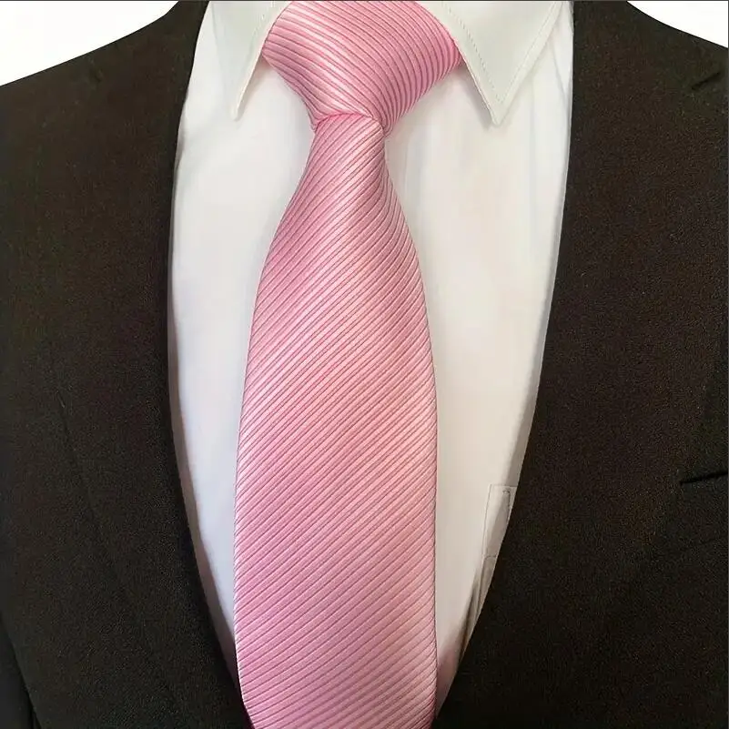 Luxury 8CM Mens Solid Pink Black Blue Color Tie For Man Groom Jacquard Woven Necktie Neck Tie For Business Wedding Party