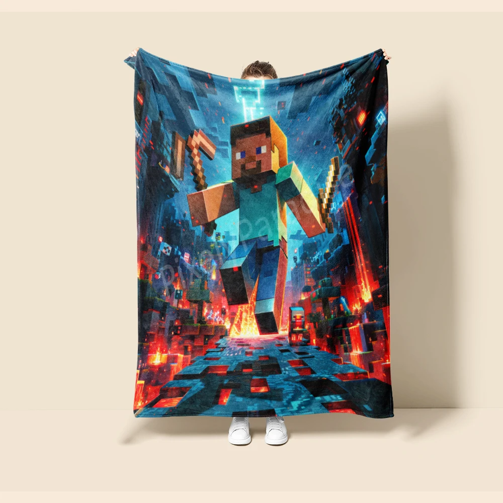 

Throw Blanket Minecraft Cartoon Air-conditioning Blanket Warm and Comfortable Soft Flannel Material for Sofa Camping Bedroom