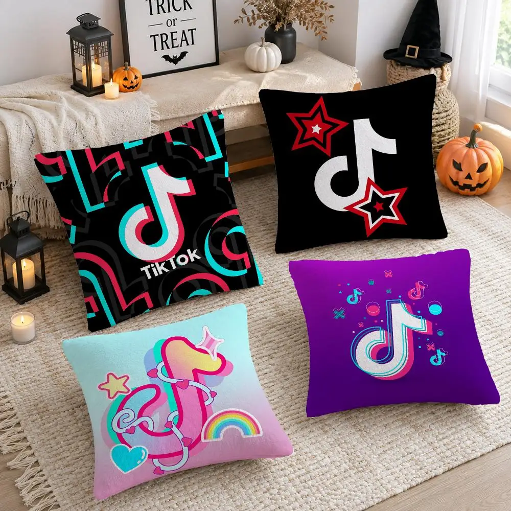 Platform T-TikTok Cushion Cover Soft Plush Cushion Case Throw Pillowcase Cozy Home Sofa Bed Living Room Decor