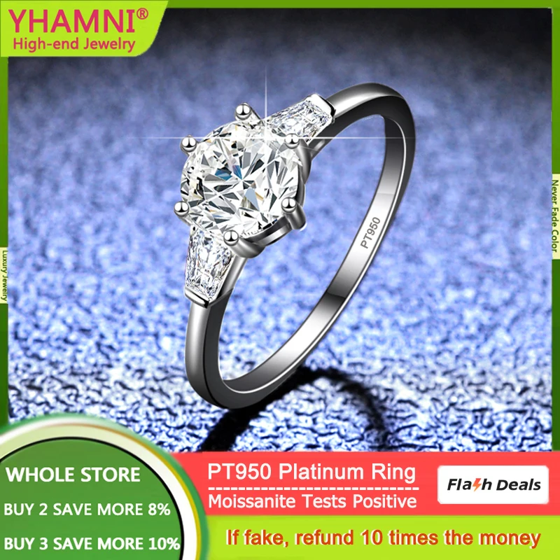 

YHAMNI New GRA Certified D Color 1 Carat Moissanite Ring Pure PT950 Platinum Ring Wedding Accessories for Women Fine Jewelry