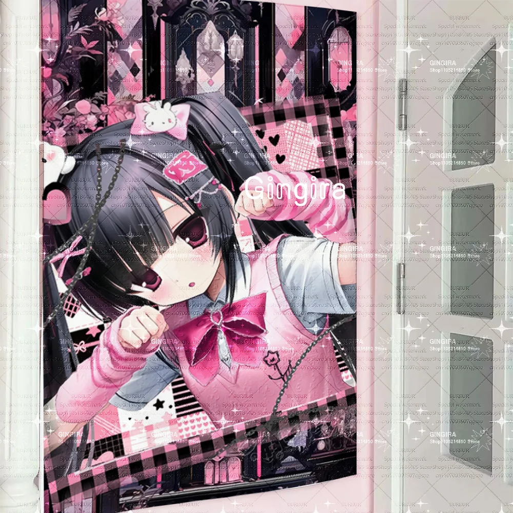 Fishboard Pink Lolita Girl Wandbehang für Schlafsäle und Schlafzimmer, mit einem Mädchenherz-Motiv als Hintergrund, Wandbehang für