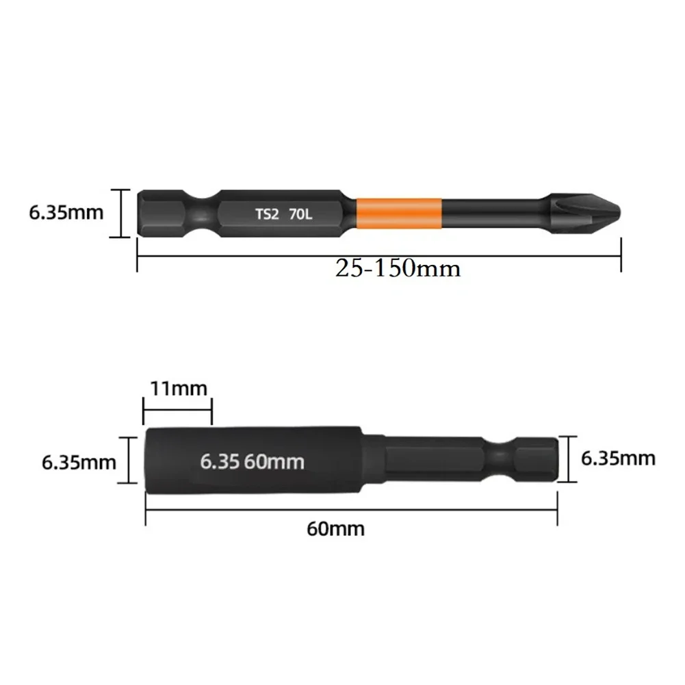 7pc 25-150mm Non-slip PH2 Magnetic Batch Head Cross Screwdriver Cross Screw Driver Non-Slip Extension Rod Hand Tools