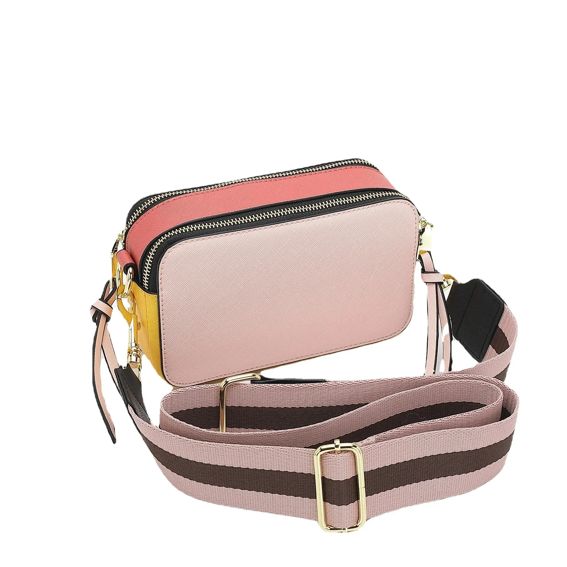 New Mack Contrast Camera Bag Palm Print Mark Bag Macaron Color Wide Web Shoulder Crossbody Bag