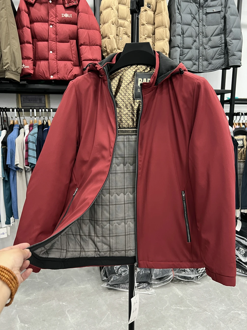 

Thiened Cotton Jaet Busin Casual Mid-aged And ly Red New Year Celebration Men's Outerwear Stand Fit Long Sve
