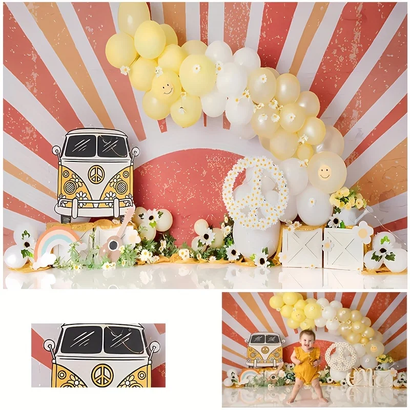 

LS Daisies Sunshine Bus photography Backdrops Child Baby Photocall Decors Adult Kids Photo Cake Smash Photo Backgrounds