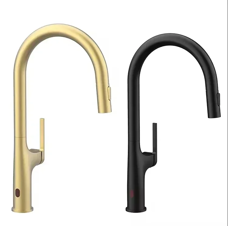 

Smart Kitchen Sink Sensor Faucet Touchless Deck Mounted Brass Pull Down Kitchen Water Tap With Sprayer