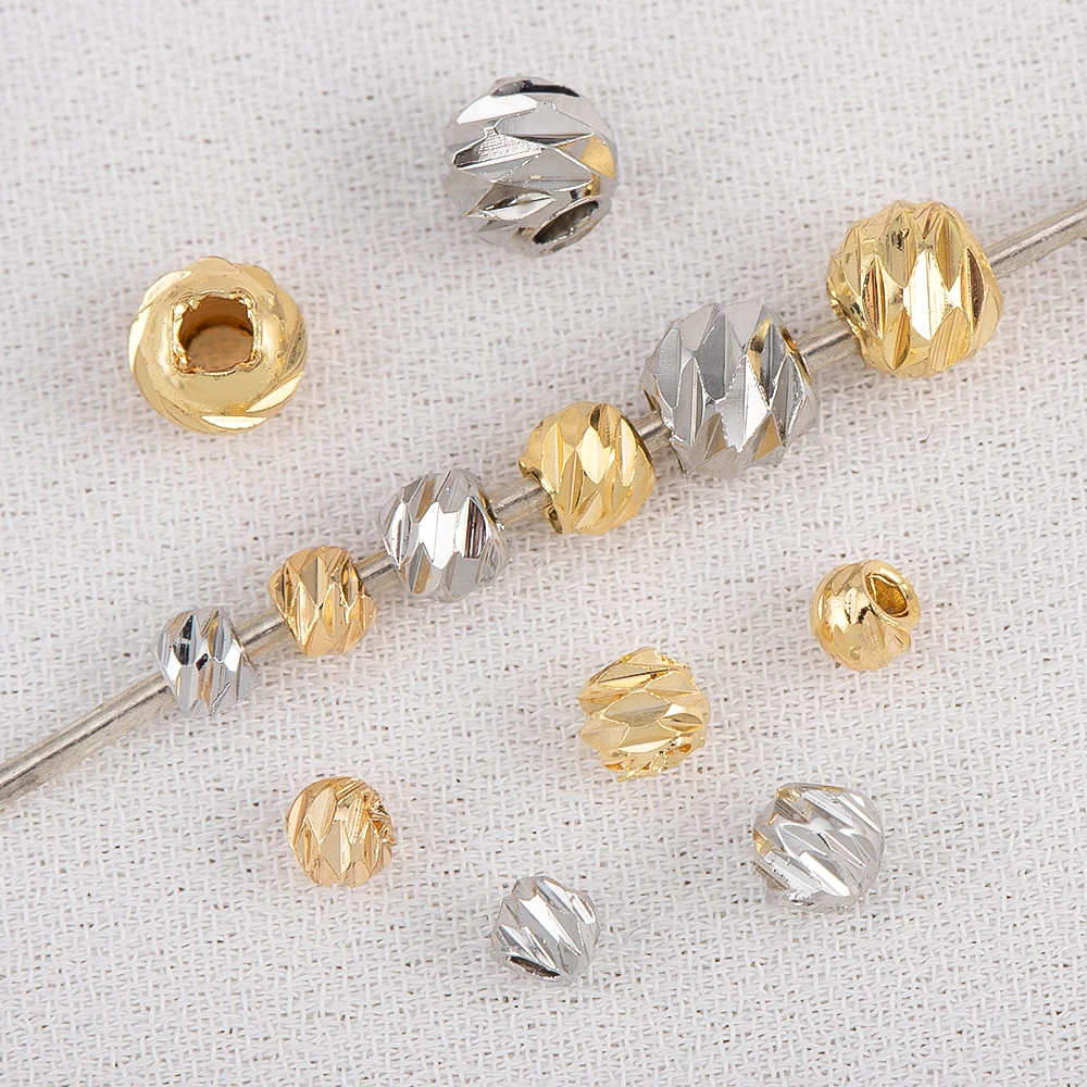 10pcs Gold Color Plated Striped Cut Flower Beads 2.5/3/4mm Copper Spacer Bead Bulk DIY Jewelry Accessories Hand Beading Material