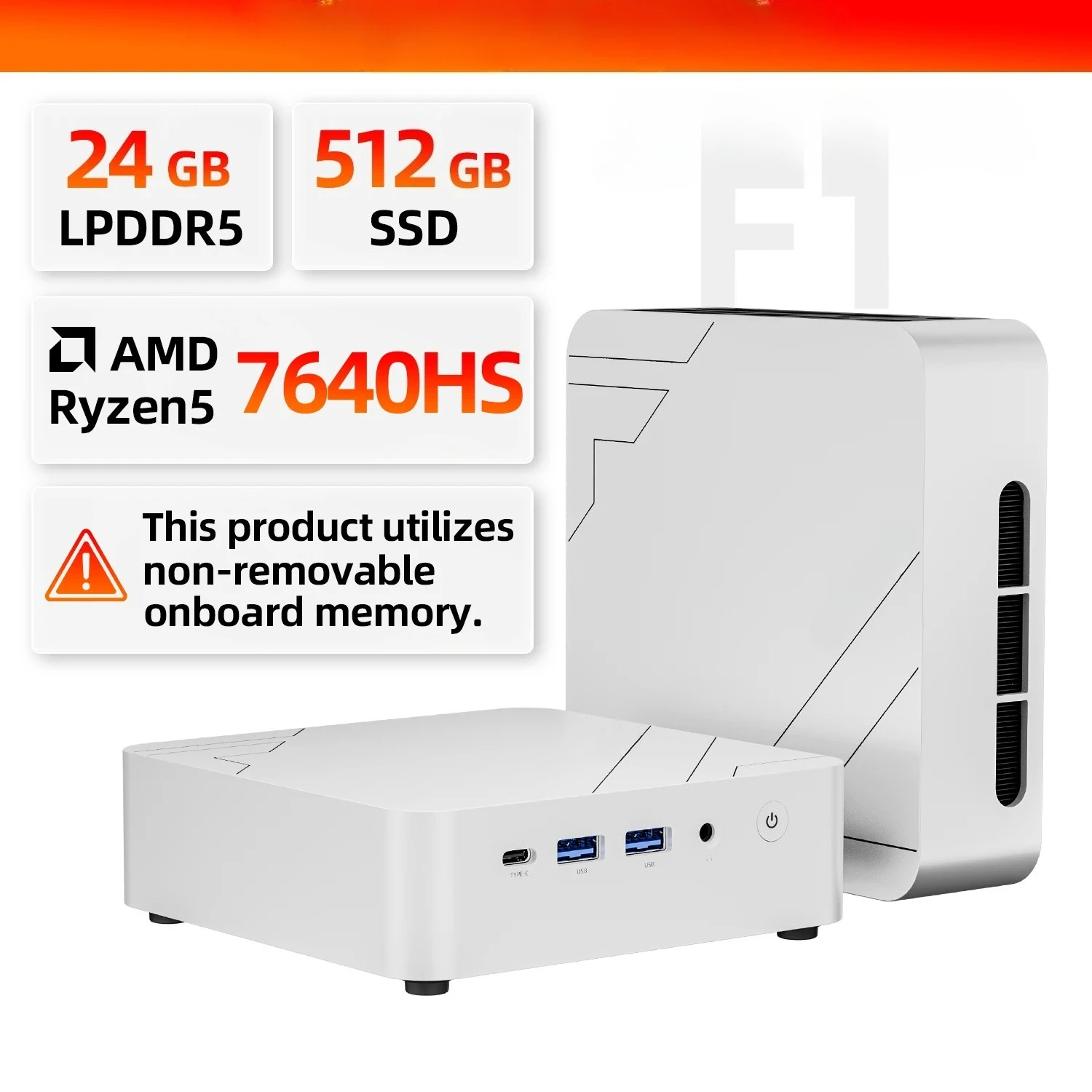 F1 MINI PC AMD Ryzen 5 7640HS LPDDR5 24GB RAM 512GB SSD WIFI6 BT5.2 Portable MINI-PC Windows 11  Desktop Computer