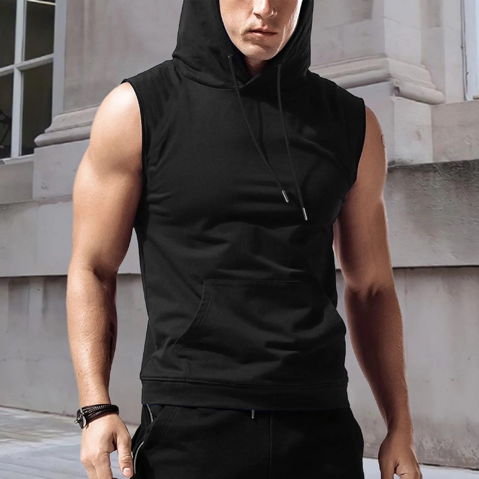 Tie Front Shirts For Men Mens Tank Top Hoodie Sleeveless Loose Solid Color Pocket Ffitness Muscle Training Summer Mesh Vest