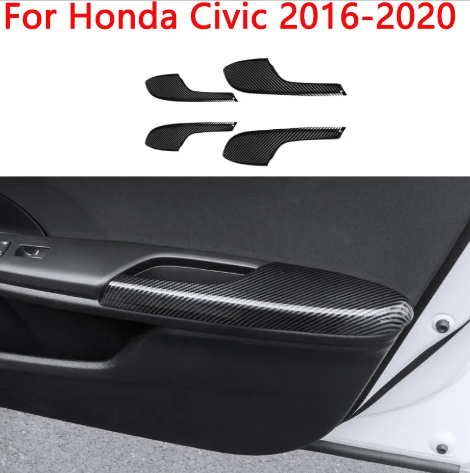 Carbon Fiber Interior Door Armrest Panel Trim Cover For Honda Civic 2016-2020