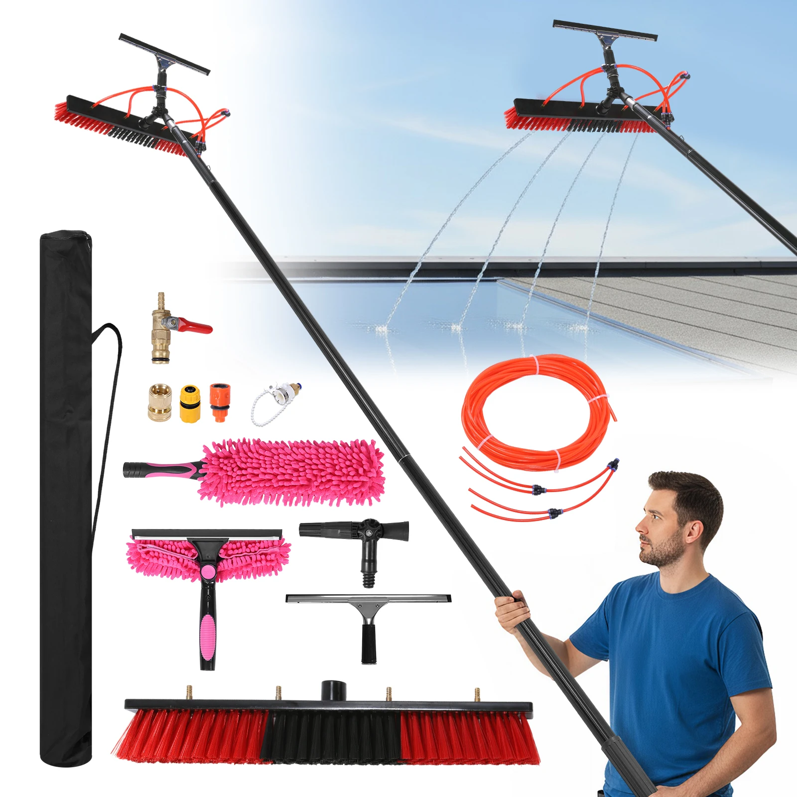 

Extension Telescopic Solar Panel Cleaning Brush Long Handle Water Fed Pole Kit High Reach Solar Panel Roof Car Washing Tool Kit