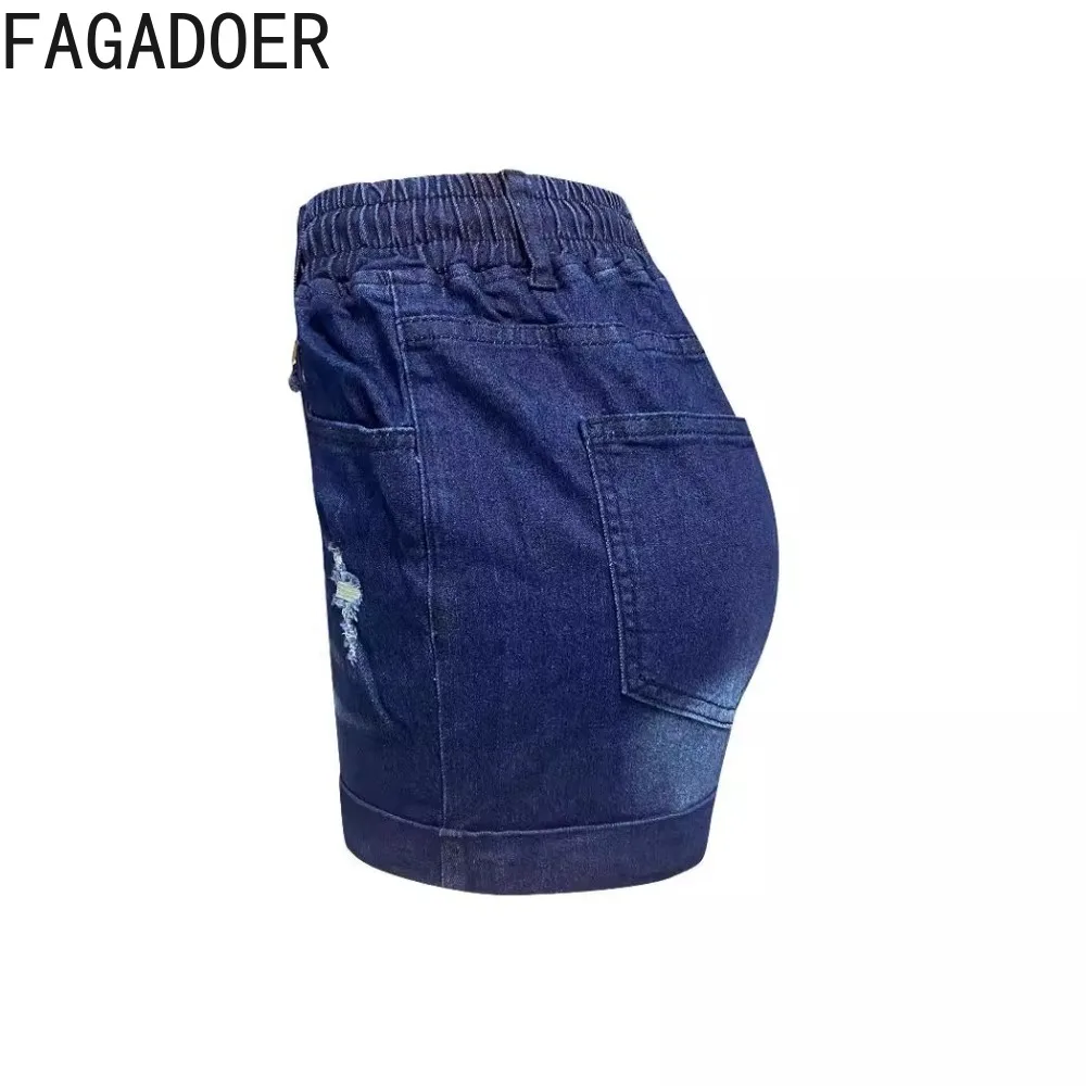 FAGADOER Fashion Streetwear Women High Waist Drawstring Pocket Denim Shorts Summer New Female Matching Cowboy Bottoms Dark Blue