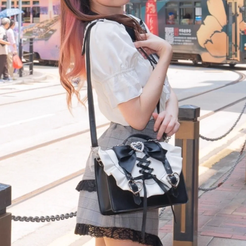 Japanese Original Mass-produced Messenger Bag Sweet Cute Bow Heart-shaped Lolita JK Bag  Commuting Versatile Casual Womens Bag