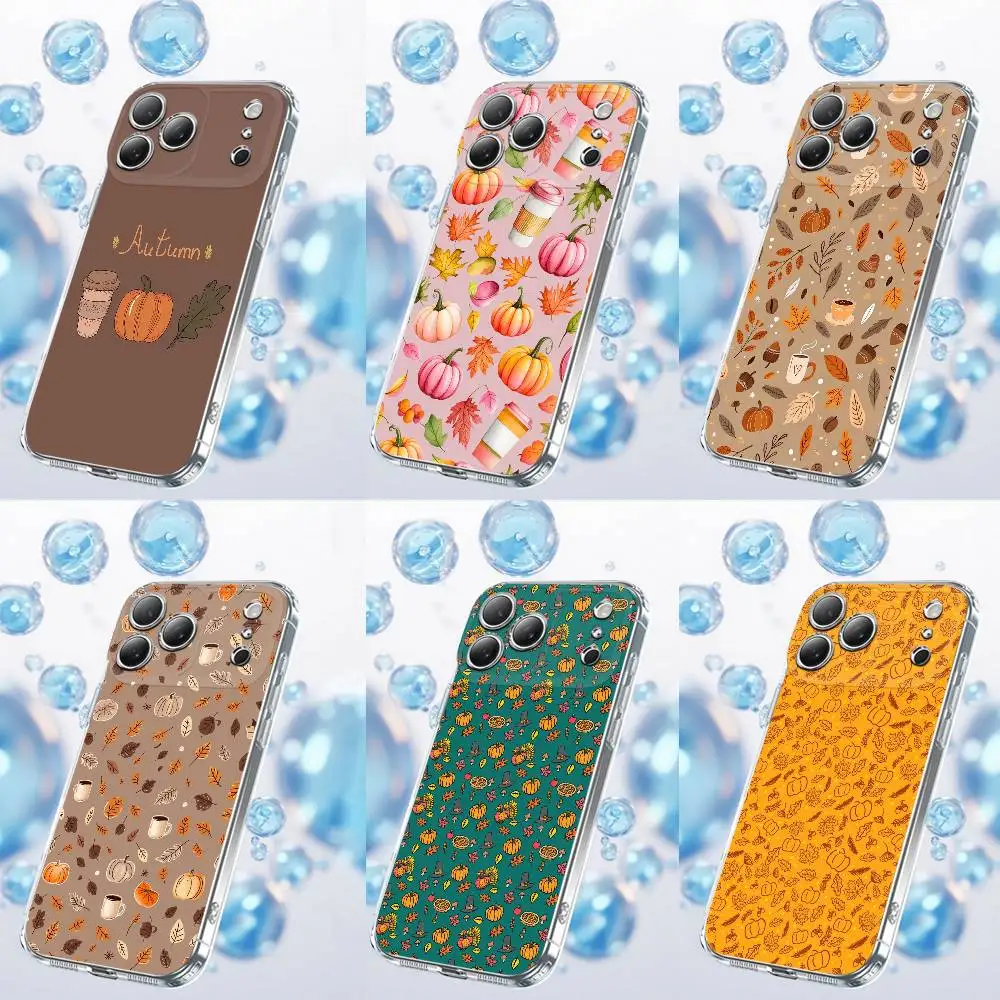 

Autumn Leaves Pumpkin Coffee Phone Case For iPhone 17,16,15,14,13,12,11 Plus,Pro,Max,Plus,E,SE4,Air,Mini Transparent