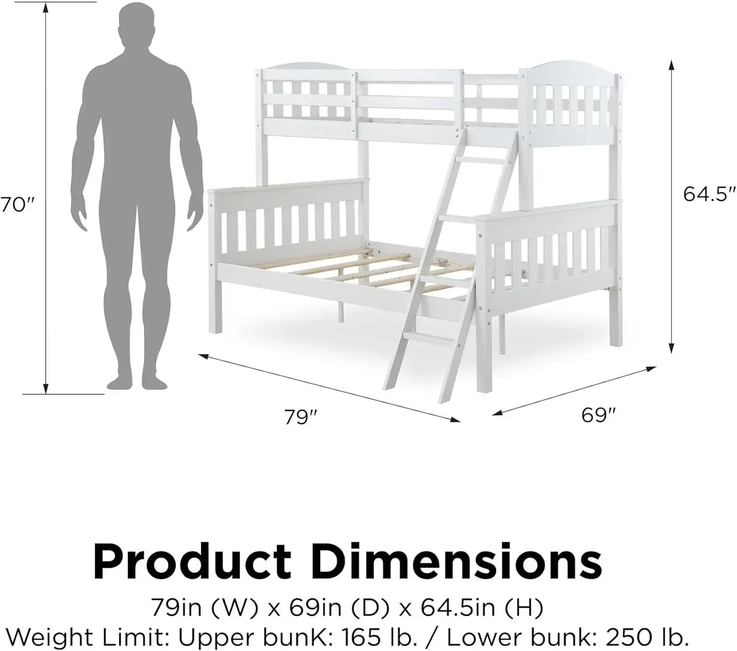 DHP Airlie Convertible Wood Bunk Bed, Stackable and Detachable Bed Frames for Kids and Teens, with Angled Ladder, High Guardrail