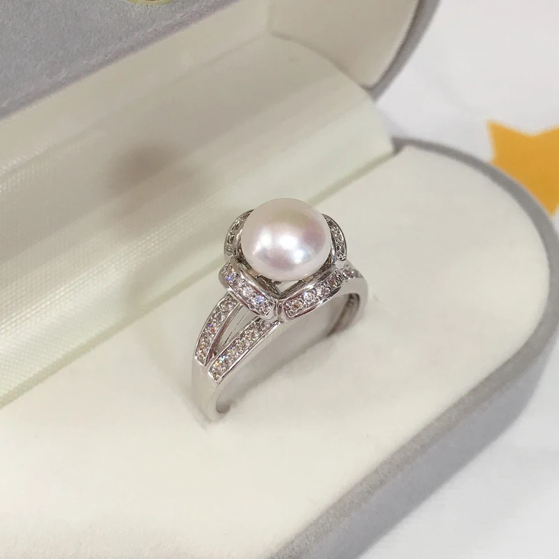 

ZHBORUINI nonono Pearl Ring Plating 14K White Gold 100% Natural Freshwater Pearl Diamond Design Female Wedding Ring Jewelry Gift