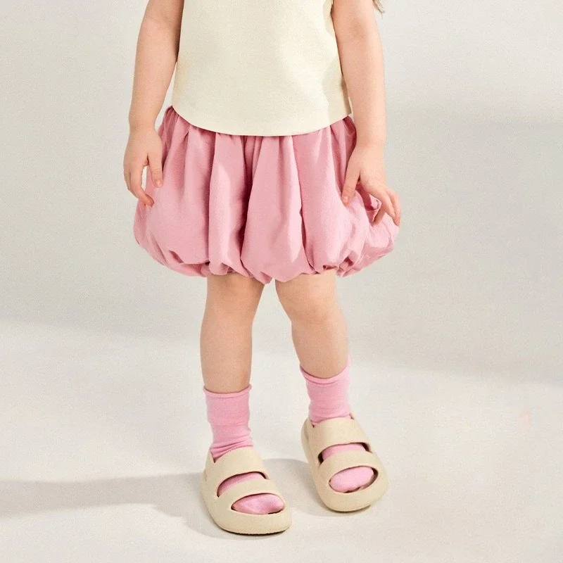 

New Girls' Pure Color Cotton Casual Cute Flower Bud Pants for Summer 2025