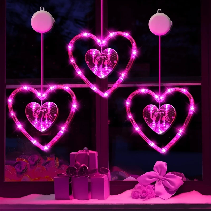 3PCS A Set LED Heart Suction Cup Romantic Valentine Proposal Party Decoration Wedding Room Table Centerpiece For Couples Gift