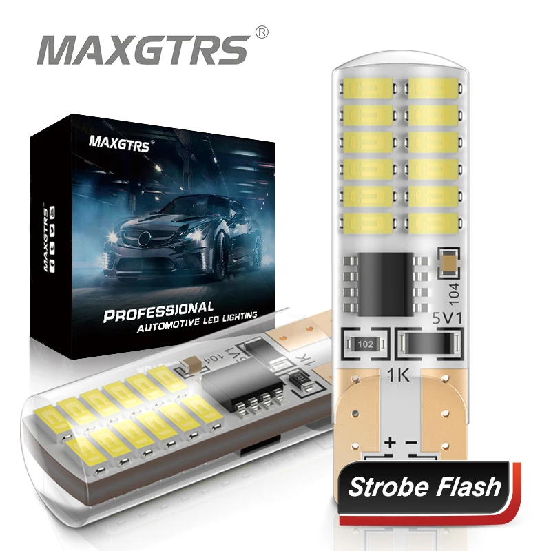 2x T10 Strobe Flashing 194 W5W 24 Led 3014SMD T10 Led Lasting Shine+Auto Strobe Flash Two modes of Operation Car light bulbs