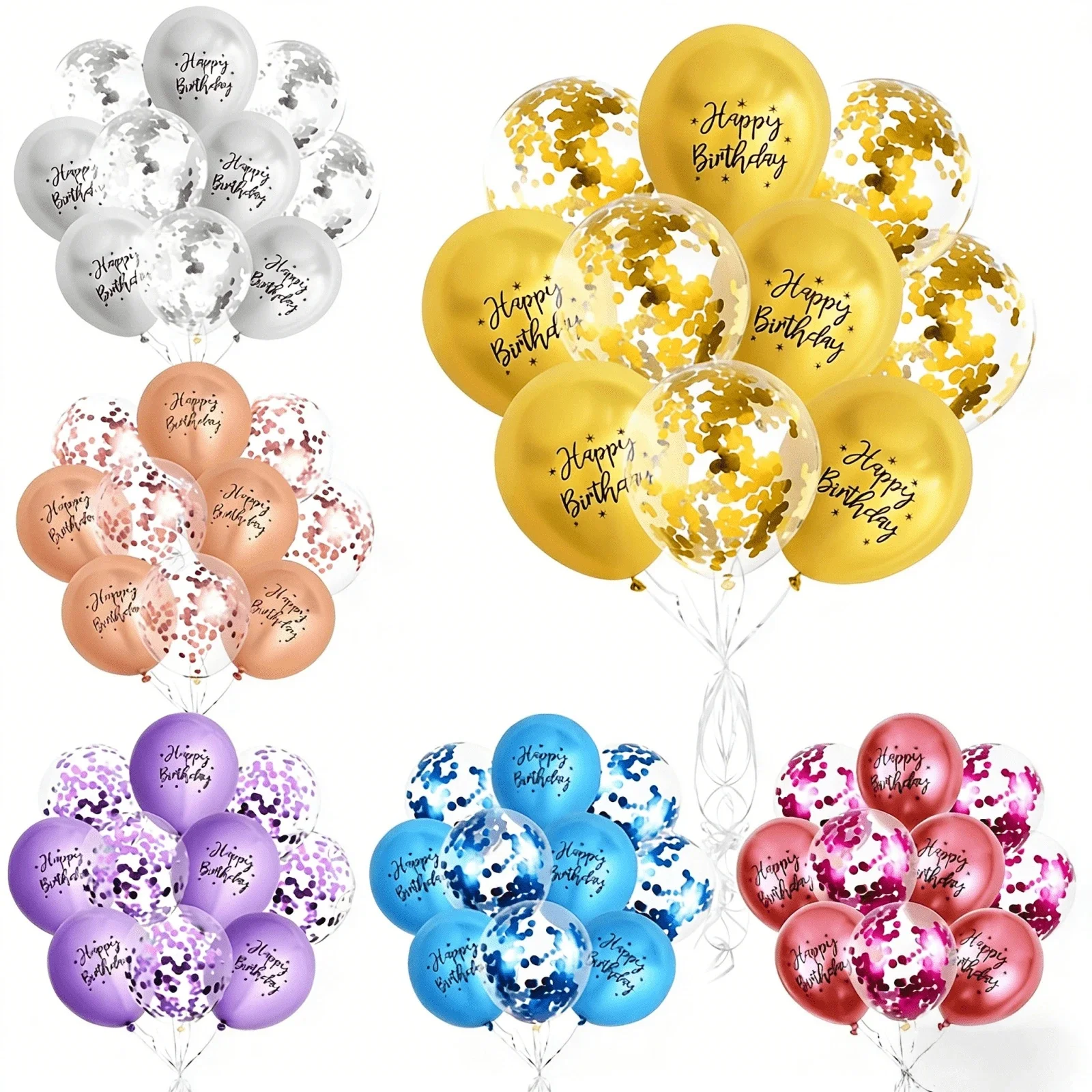 10 Stück Metallic Gold Blau Happy Birthday Konfetti-Latexballons für Geburtstagsfeier-Dekoration Luftballons
